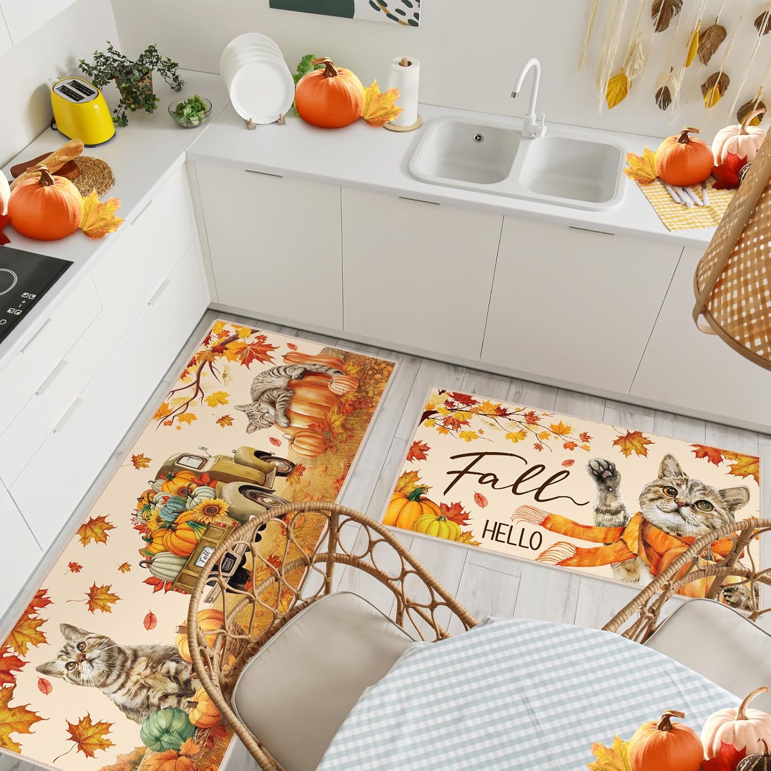 Set of 2 Winter Snowman Kitchen Rugs