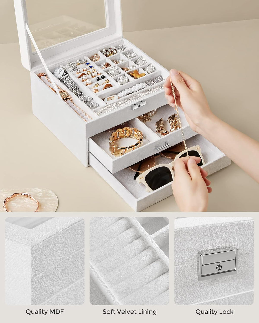 Lockable Jewelry Box with Glass Window