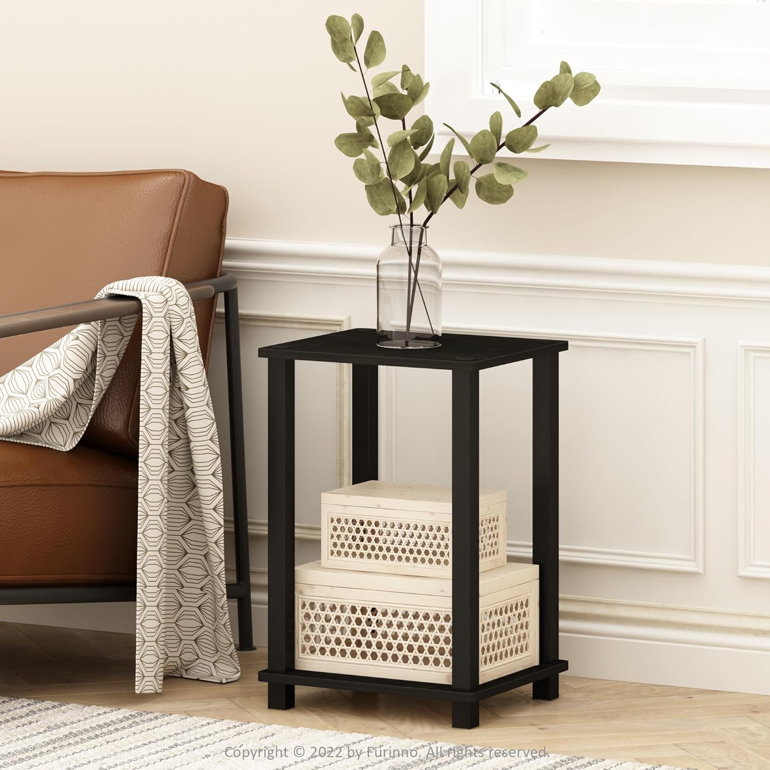 Small 2-Tier Nightstand with Open Shelf