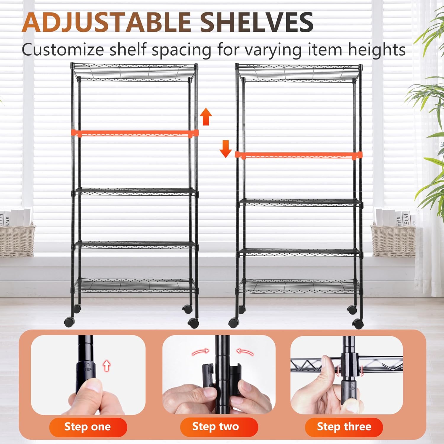 Small Adjustable 5-Tier Metal Shelf with Wheels