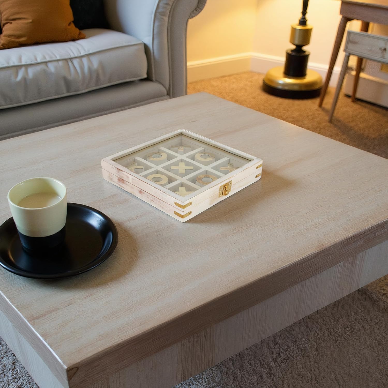 Wooden Tic Tac Toe Game 8" with Glass Lid