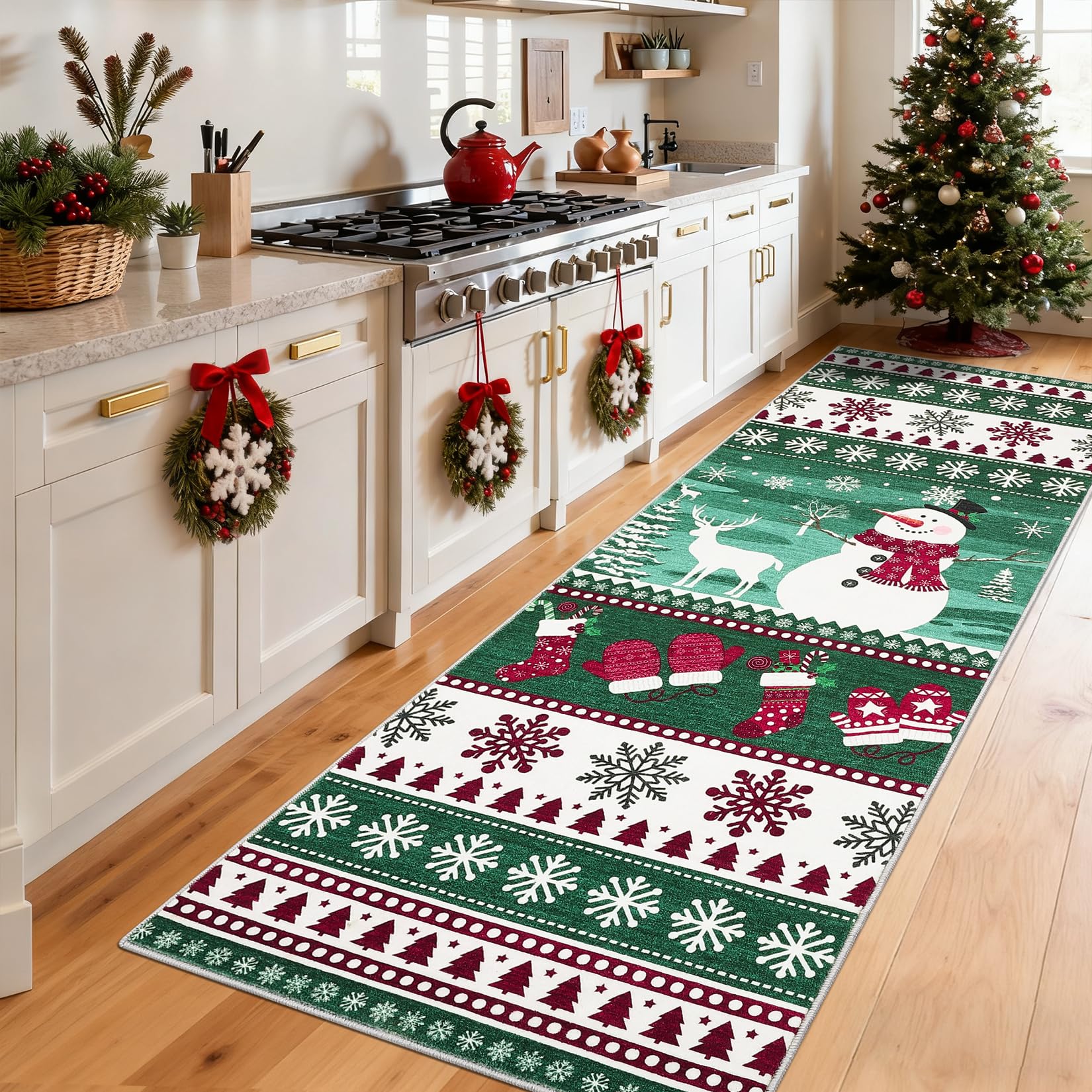 2x6 Christmas Kitchen Rug with Snowman Print