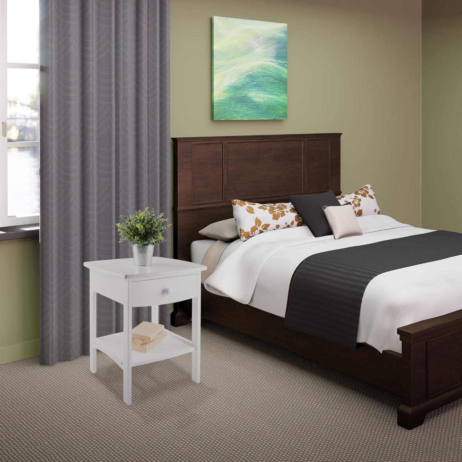White Accent Table with Drawer and Shelf