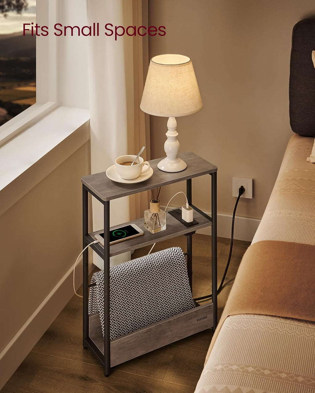Small Side Table with Charging Station