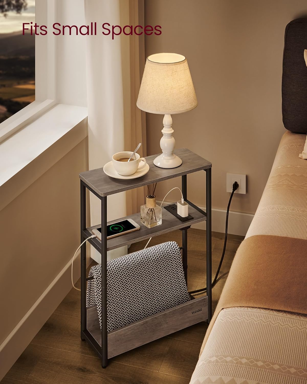 Small Side Table with Charging Station