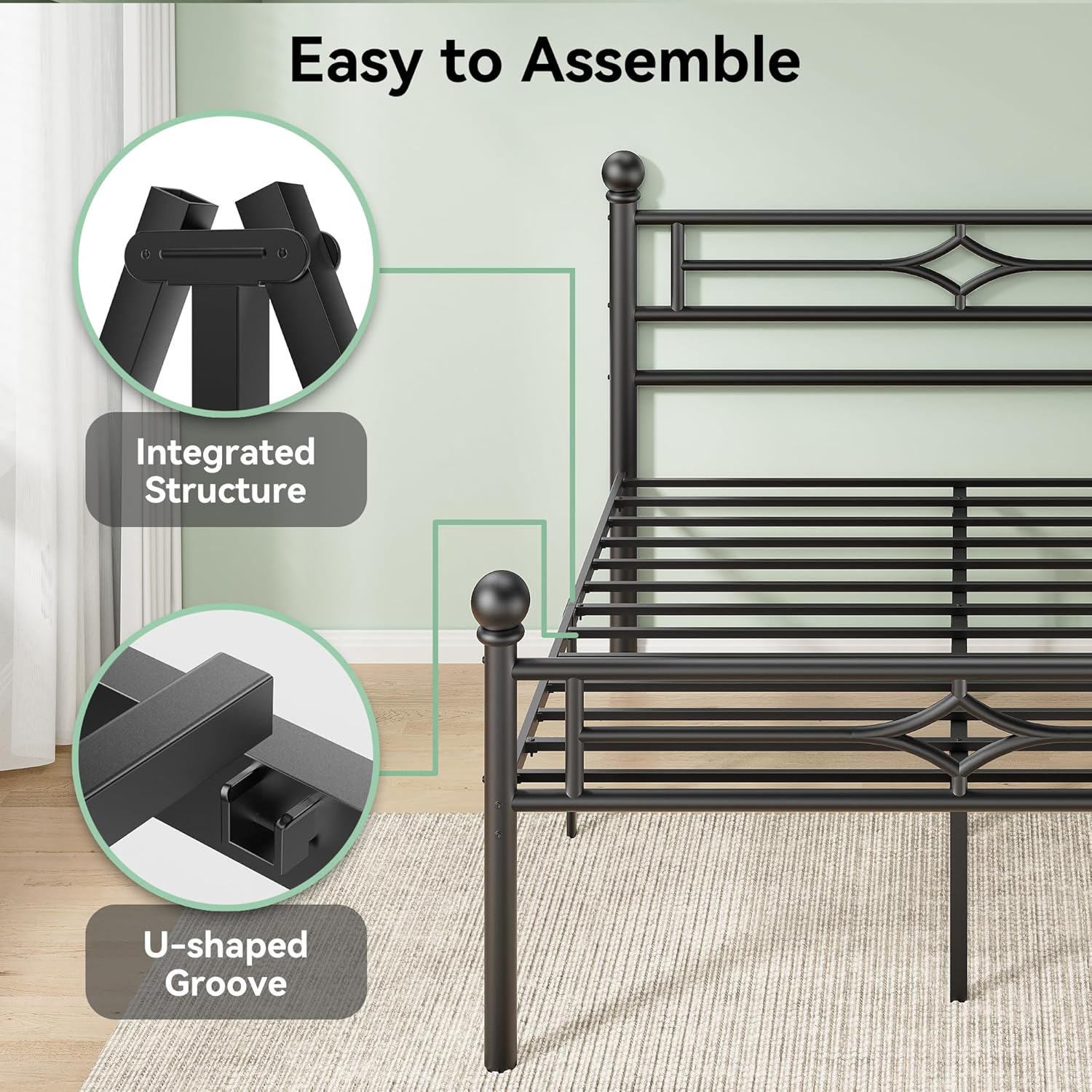 Full Bed Frame with Headboard and Footboard