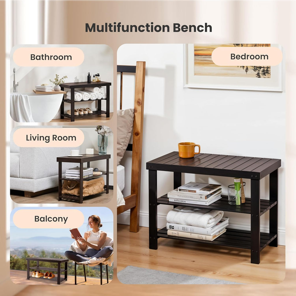 3-Tier Bamboo Shoe Rack Bench 11.3"x27.6"