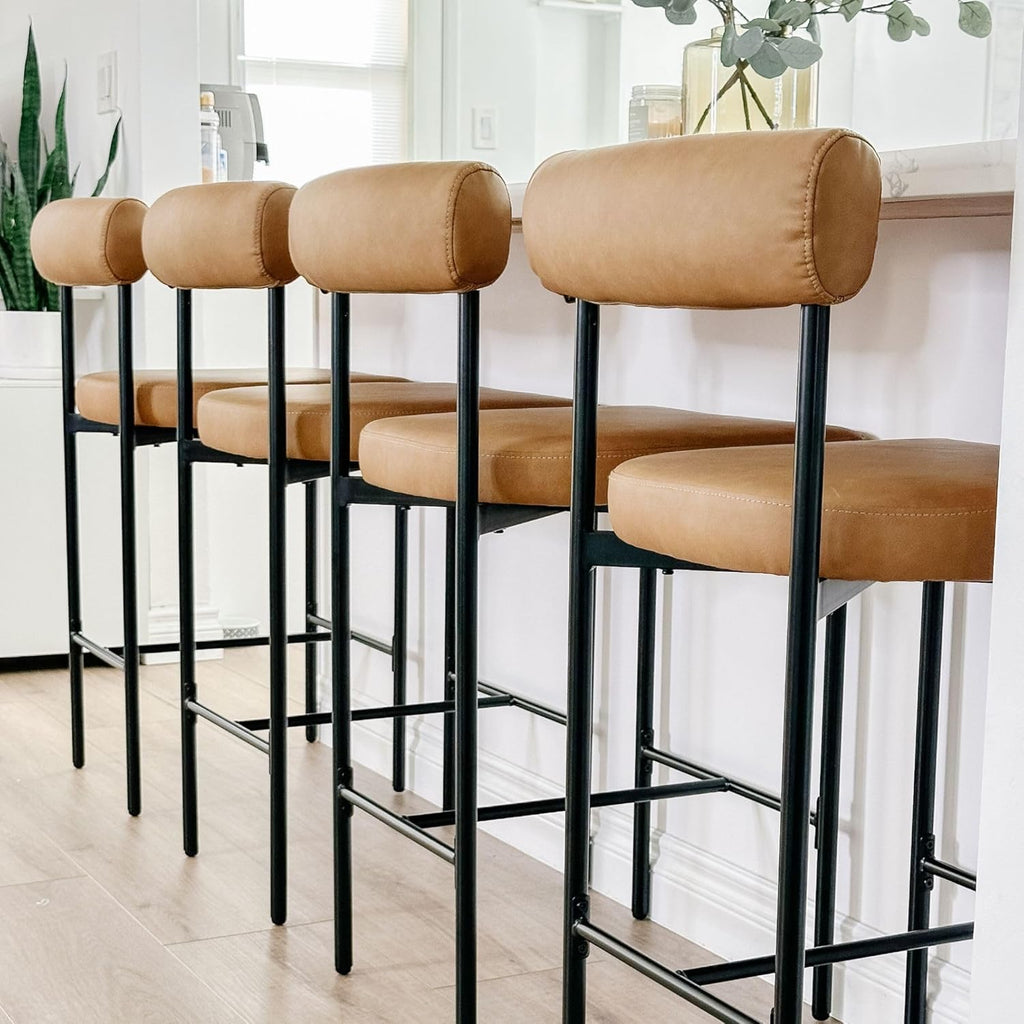 Set of 2 Brown Counter Height Barstools with Metal Legs