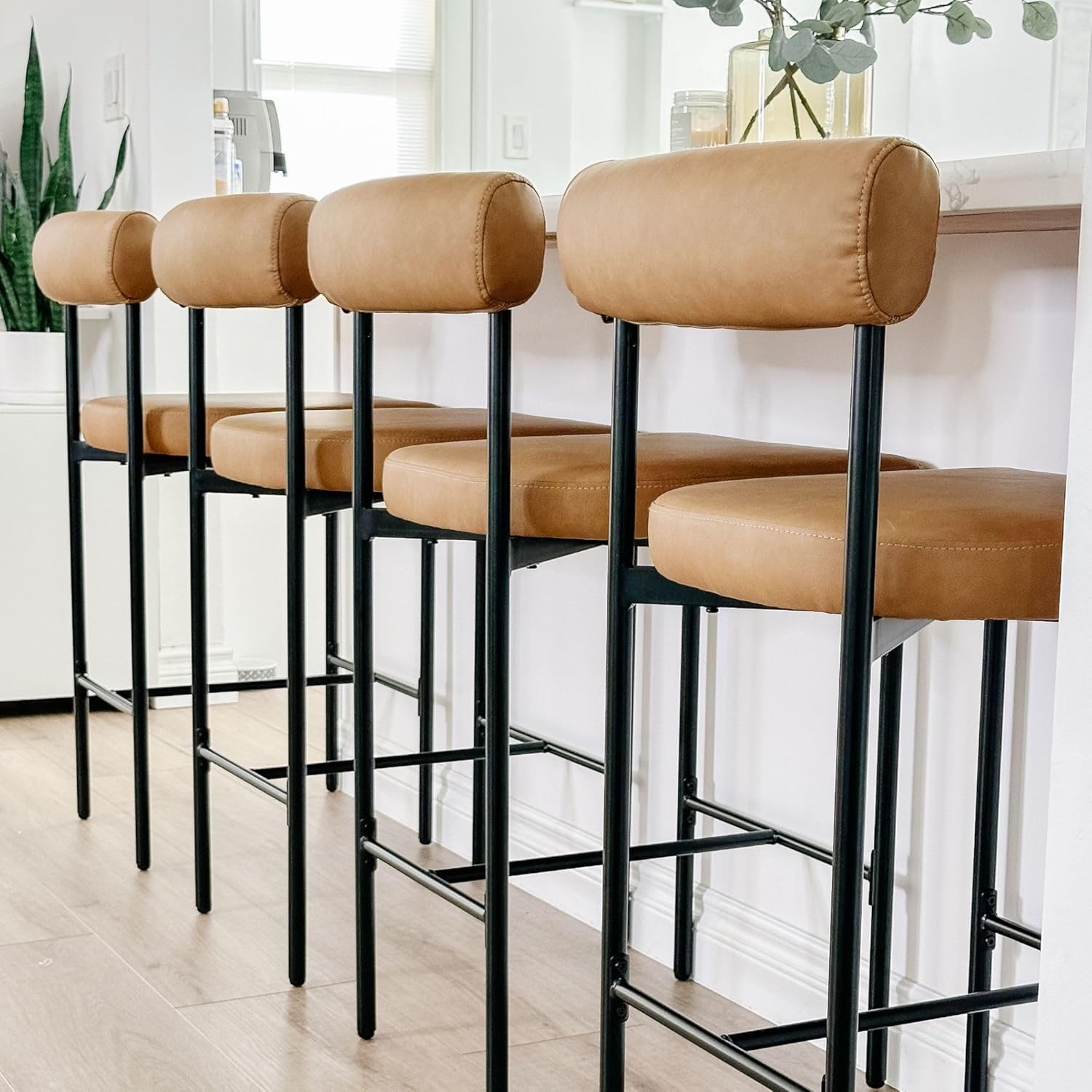 Set of 2 Brown Counter Height Barstools with Metal Legs