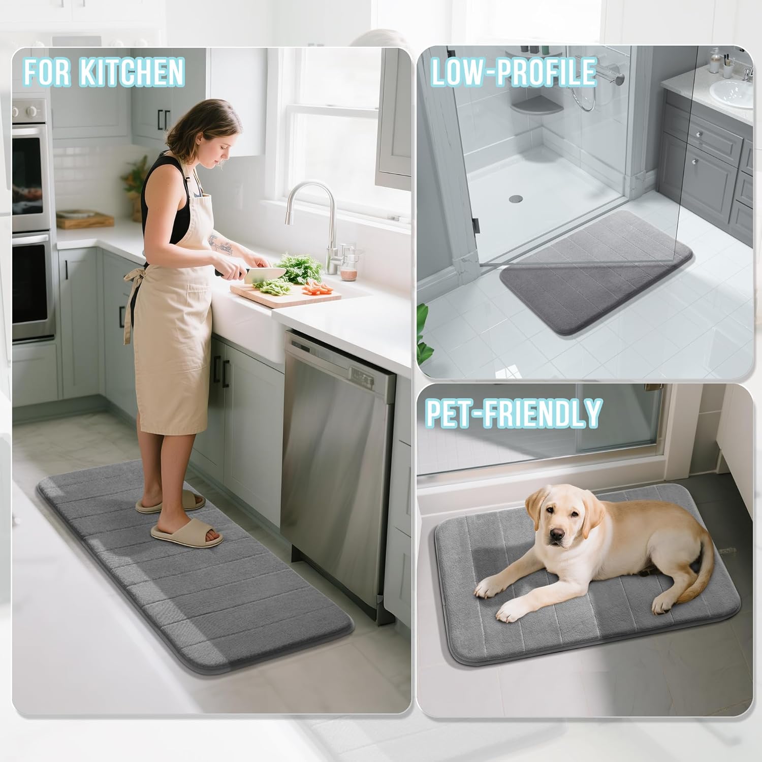 2-Piece Grey Bathroom Mat Set 17x24 & 24x20