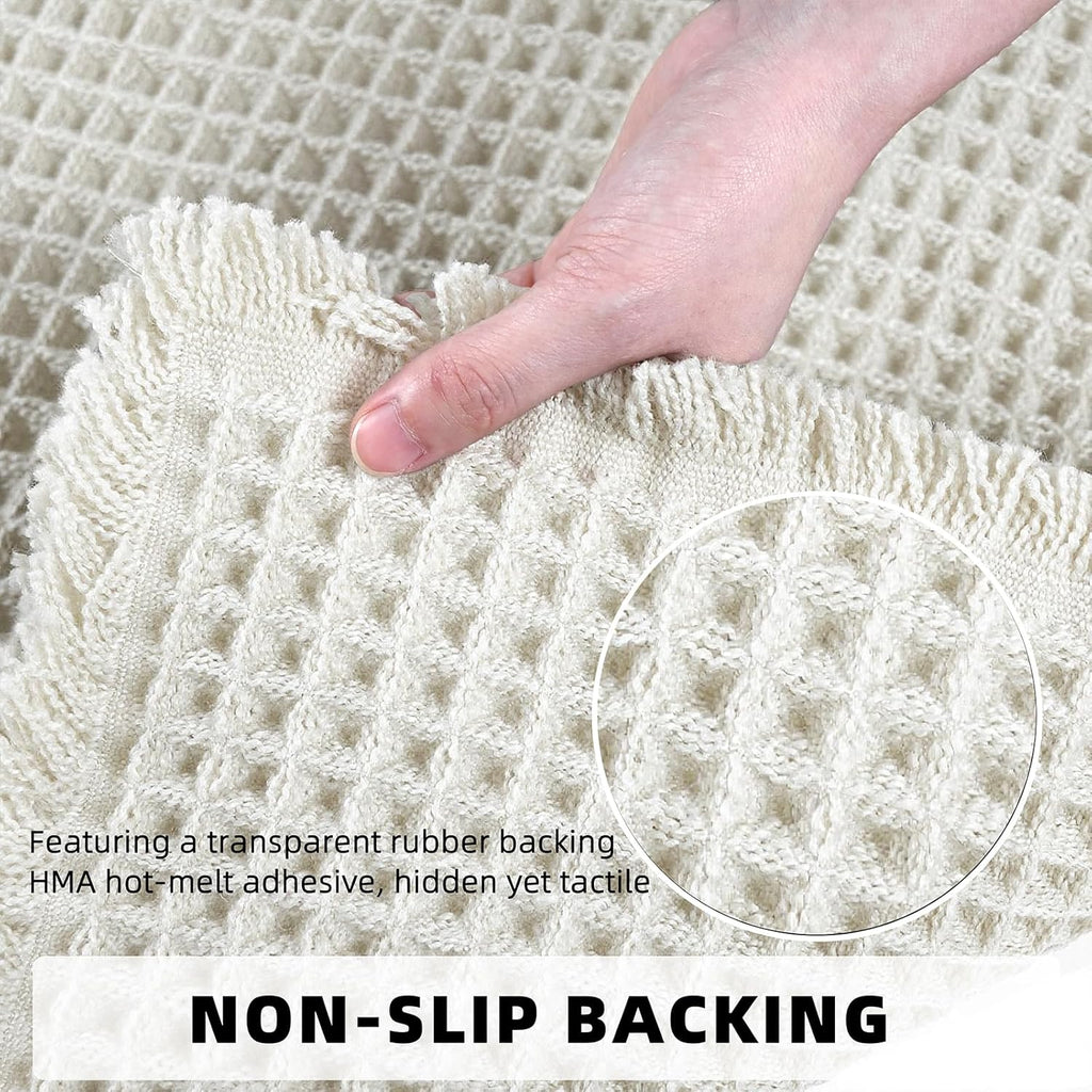 Set of 2 Cream Waffle Bathroom Rugs 17"x24" + 18"x30"