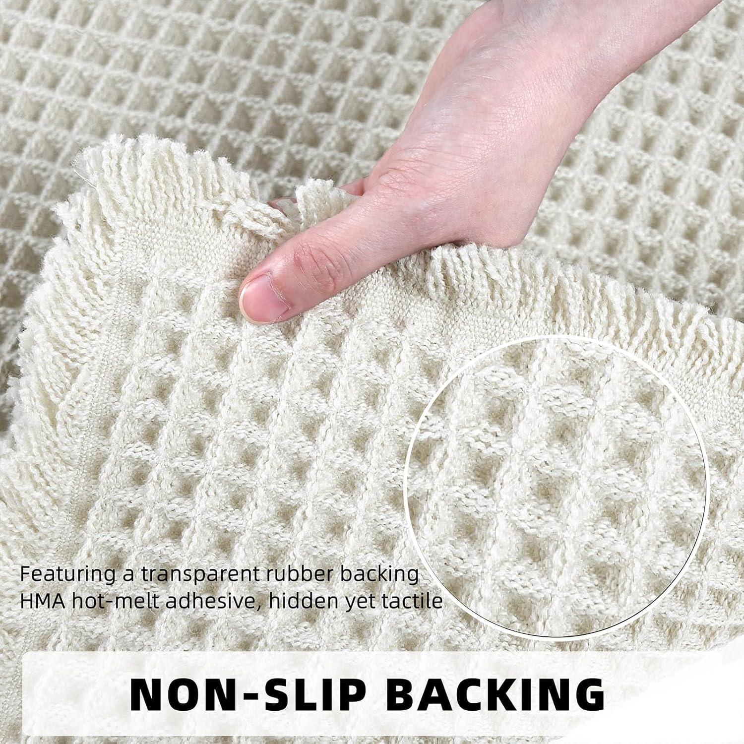 Set of 2 Cream Waffle Bathroom Rugs 17"x24" + 18"x30"