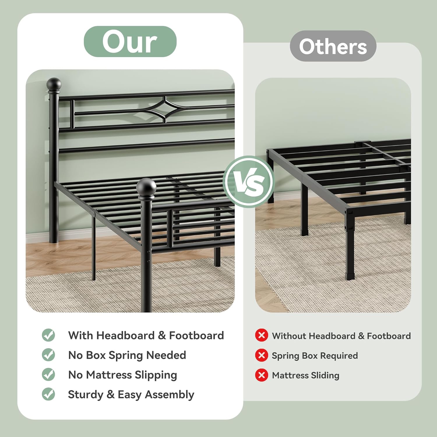Full Metal Bed Frame with Headboard and Footboard