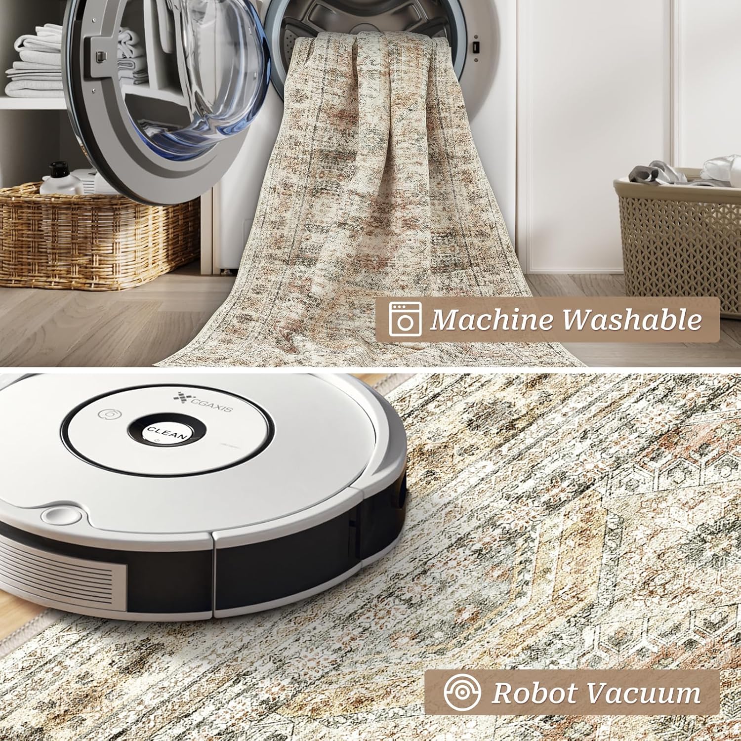 2x6 Washable Runner Rug in Brown/Pink