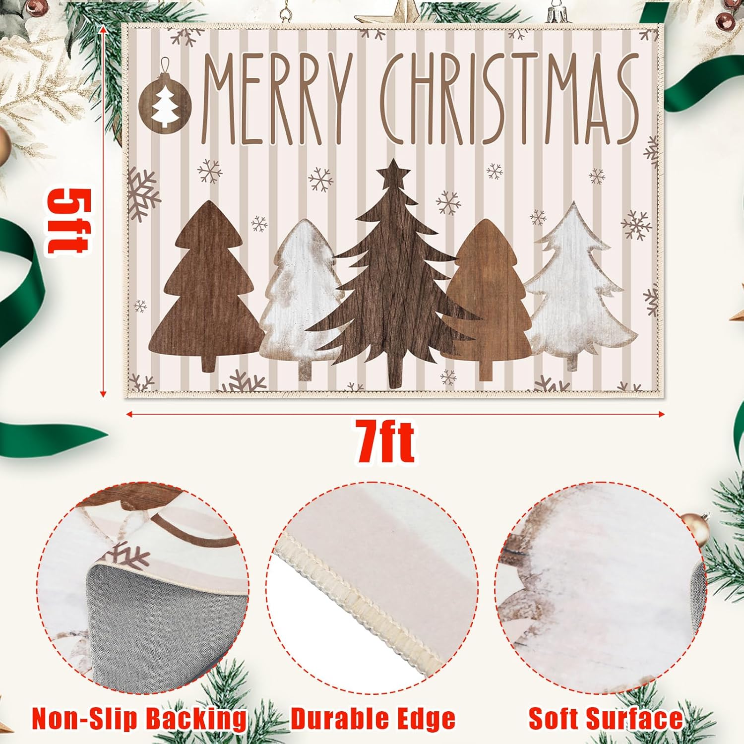 5x7ft Brown Christmas Area Rug