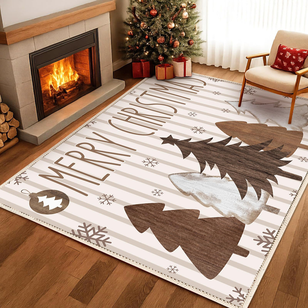 5x7ft Brown Christmas Area Rug