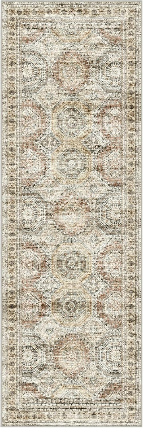 2x6 Washable Runner Rug in Brown/Pink