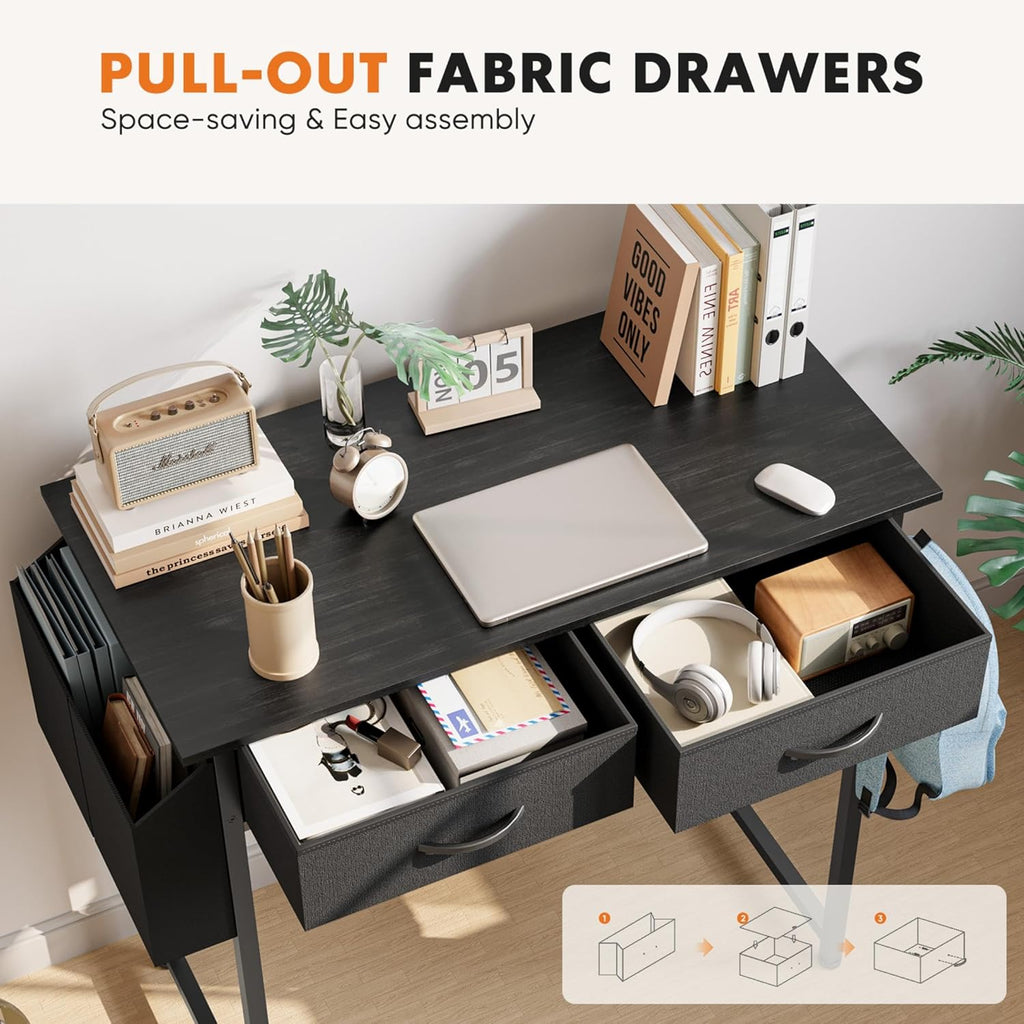 Small Desk with Fabric Drawers - Black