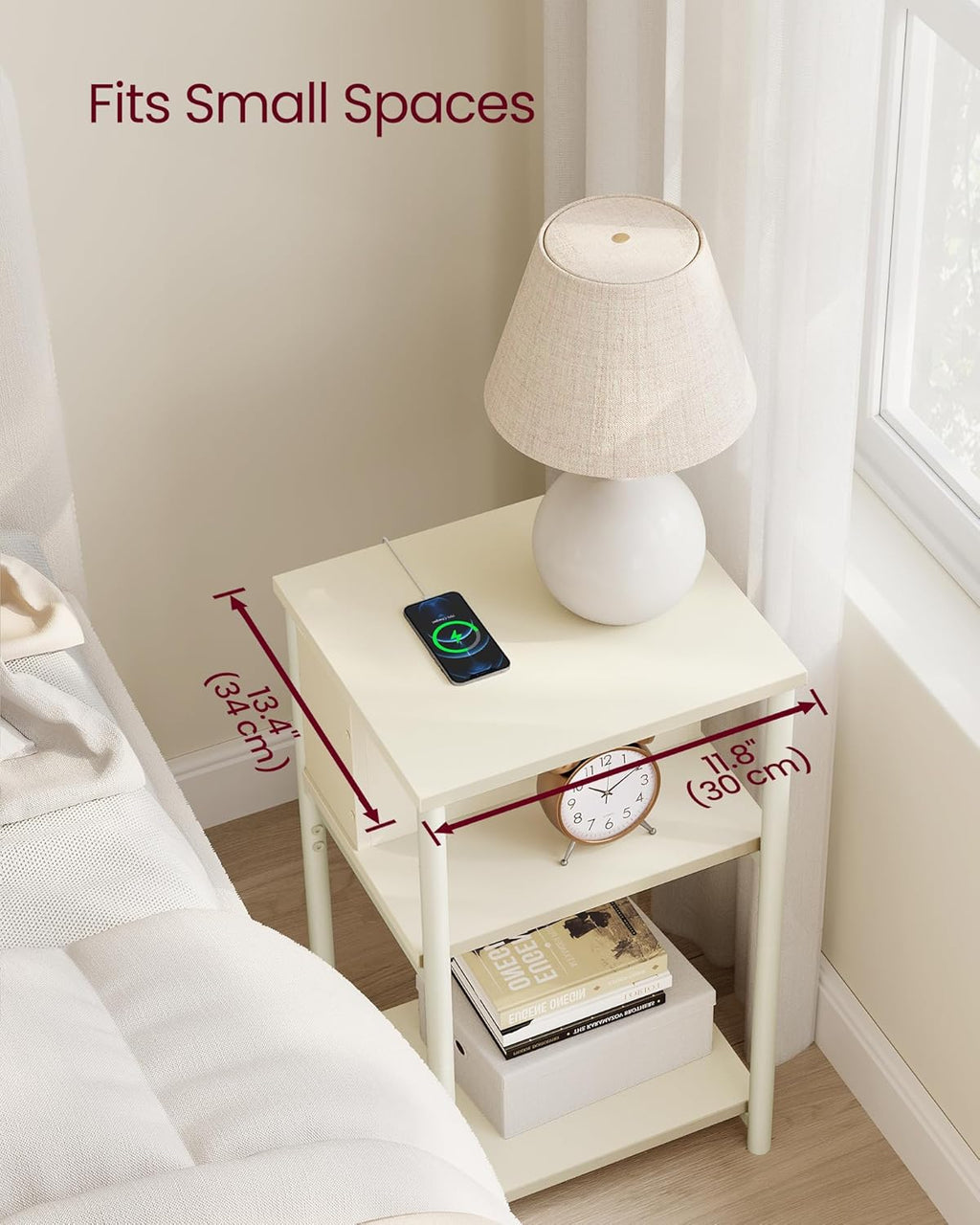 Side Table with Charging Station 11.8"x13.4"x22.8"