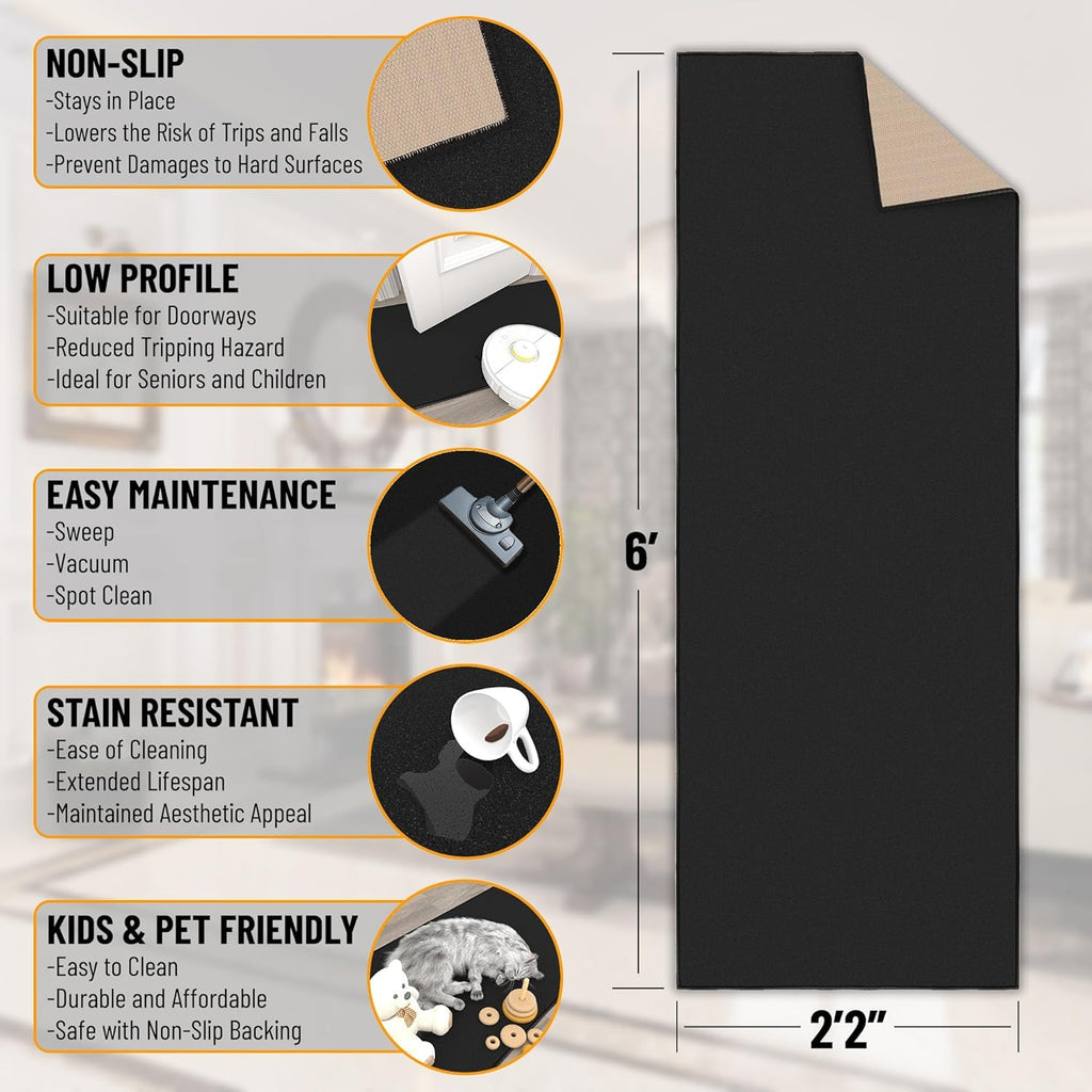 Runner Rug 2'2" x 6' Non Slip Black