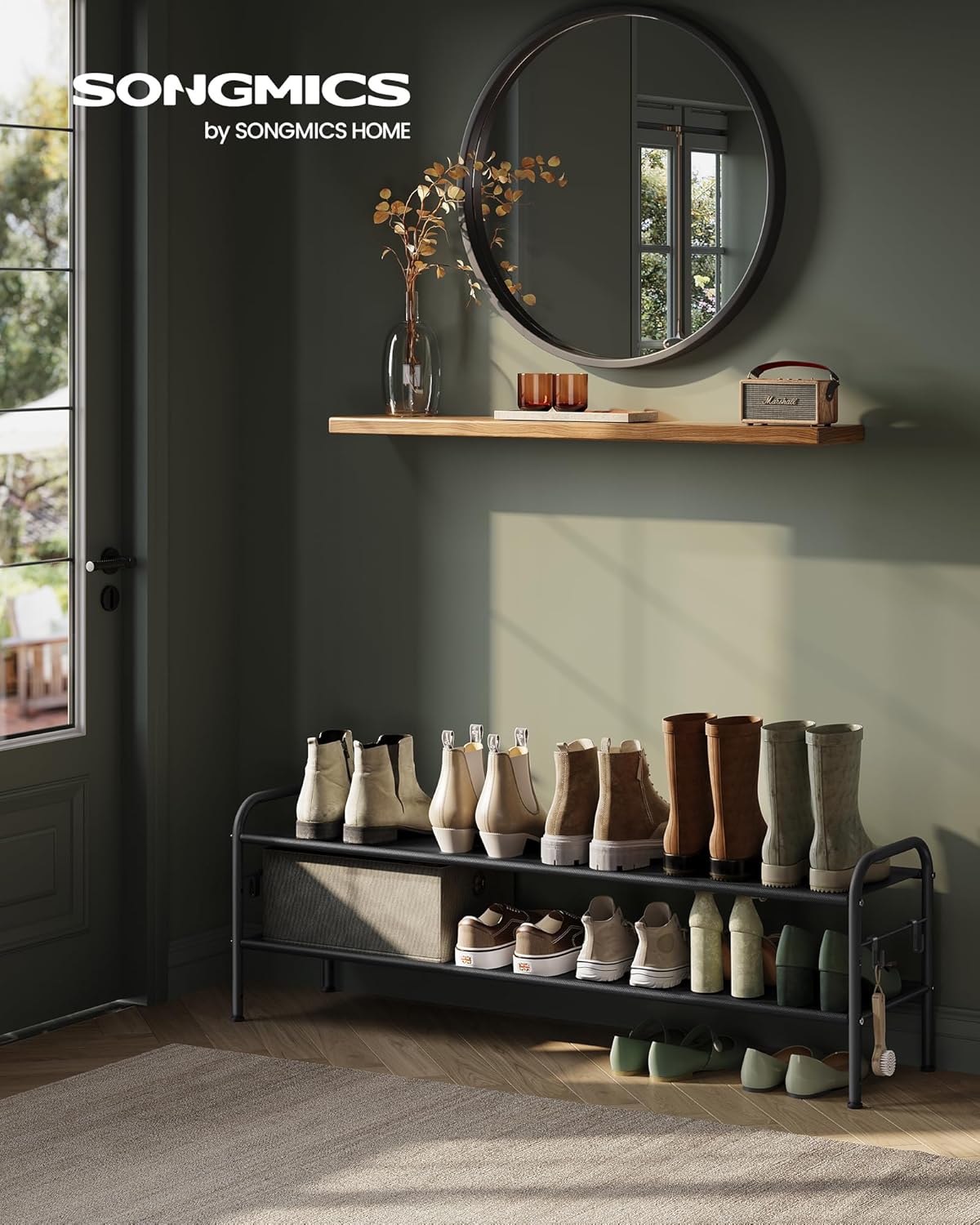 2-Tier Shoe Rack Organizer with Hooks