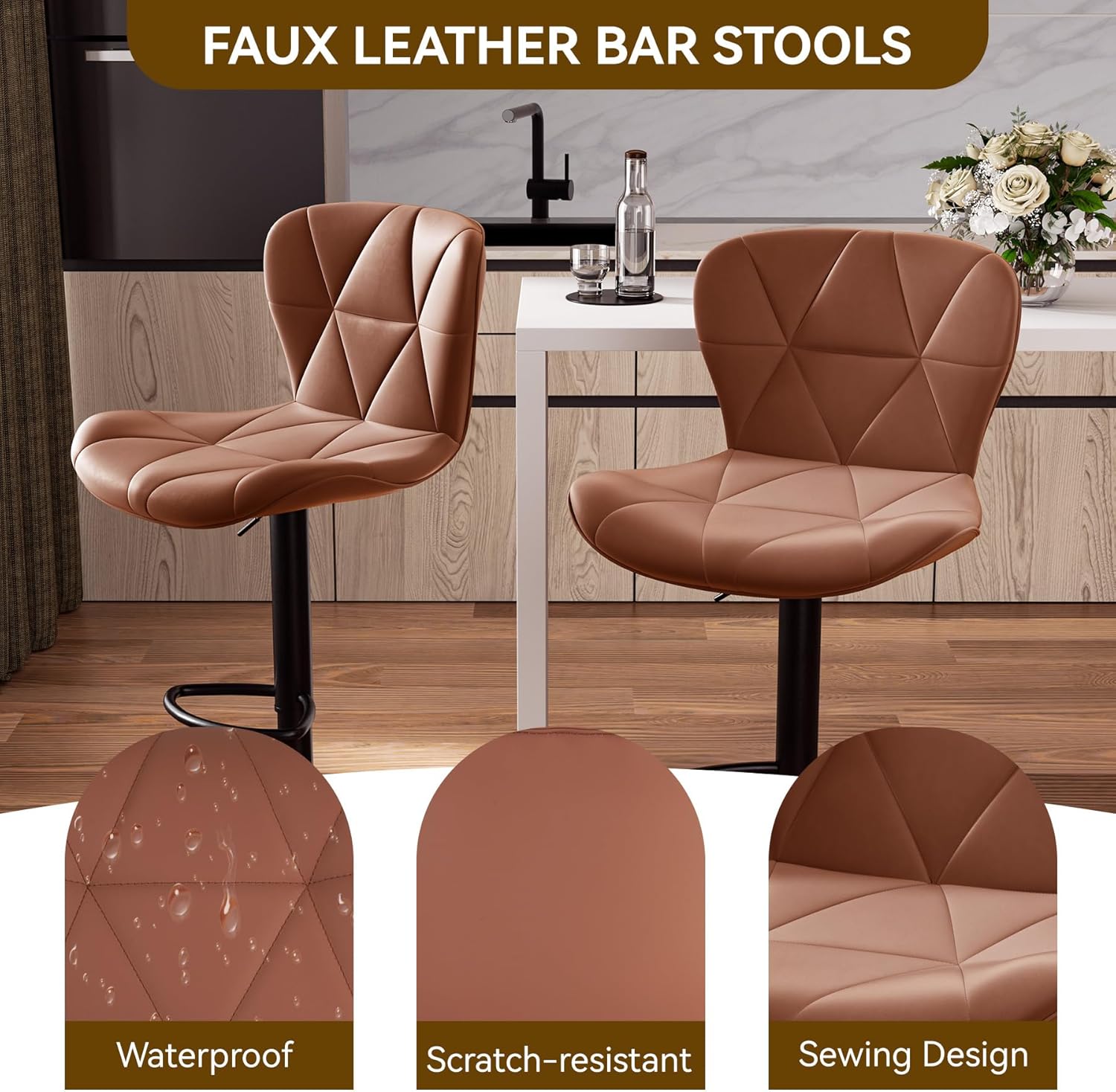 Set of 2 Adjustable Swivel Bar Stools