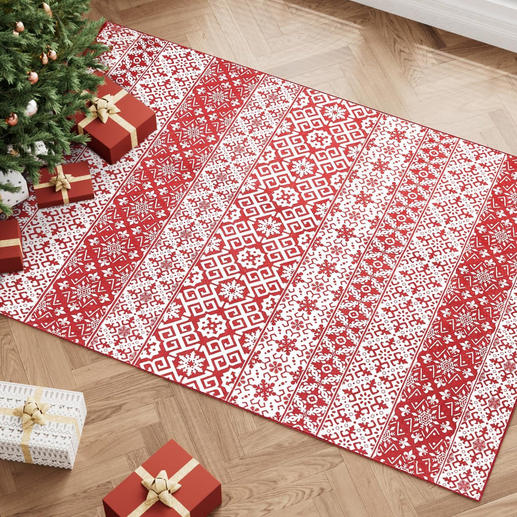 Christmas Area Rug 2'x3' Red Snowflake