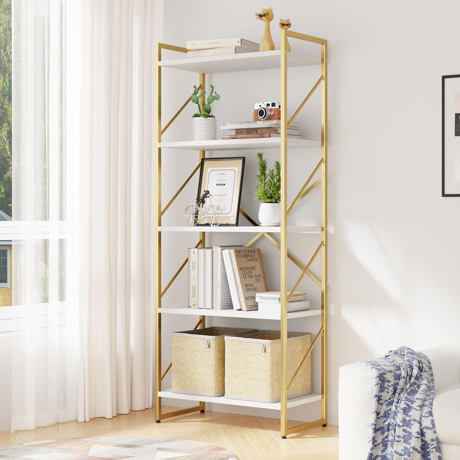 5-Tier Rustic Brown Bookshelf