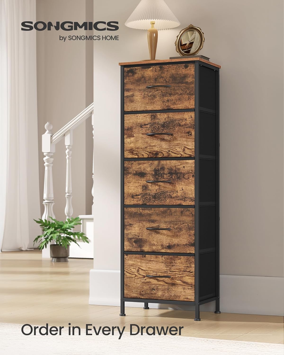 Rustic Brown & Ink Black 5-Drawer Dresser