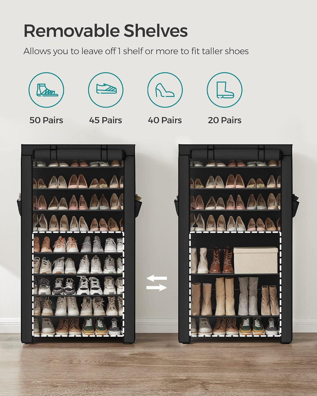 10-Tier Shoe Rack for 40-50 Pairs