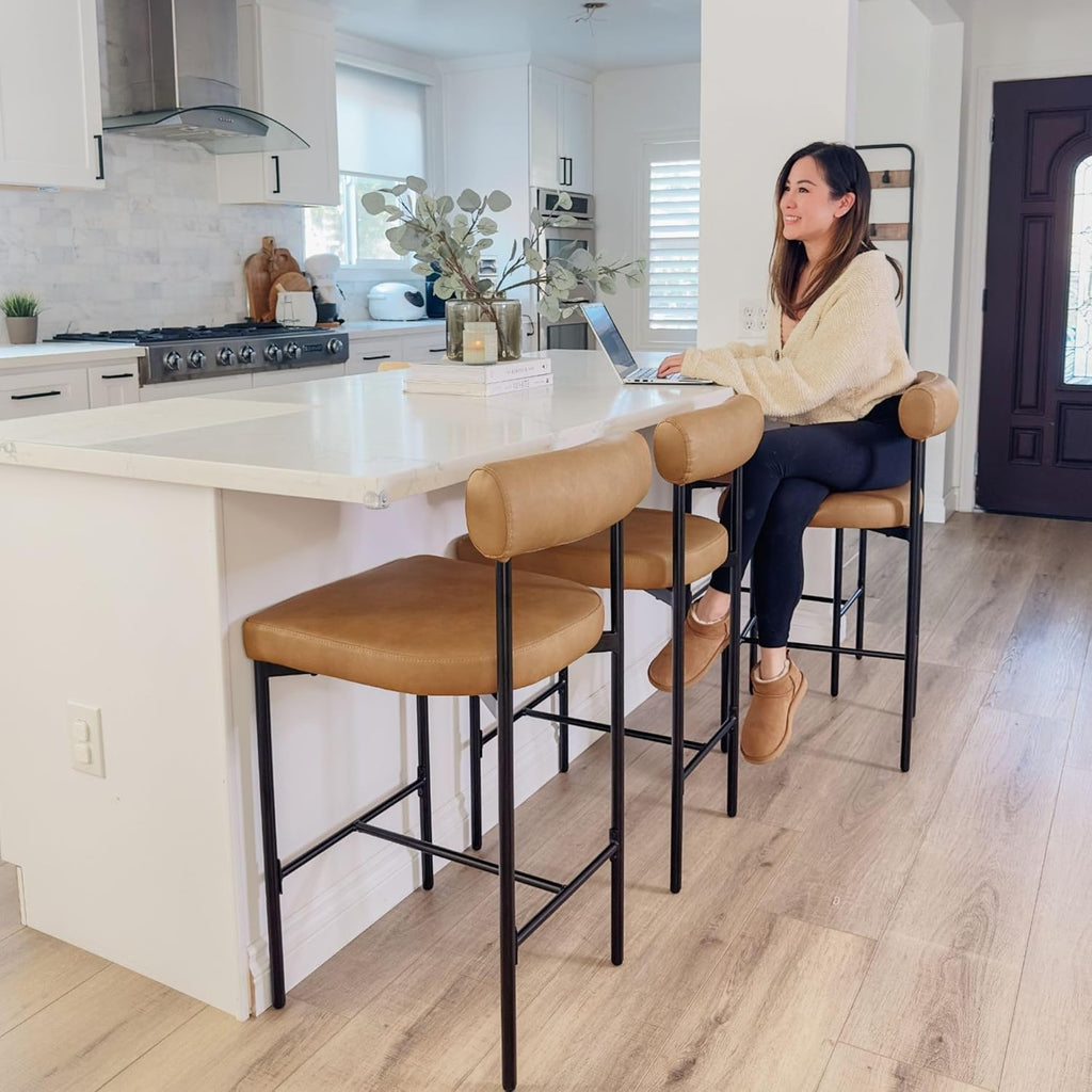 Set of 2 Brown Counter Height Barstools with Metal Legs