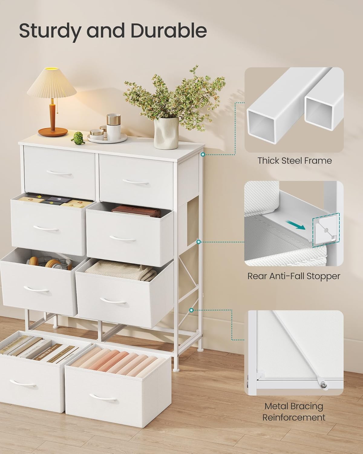 Bedroom Dresser with 8 Fabric Drawers