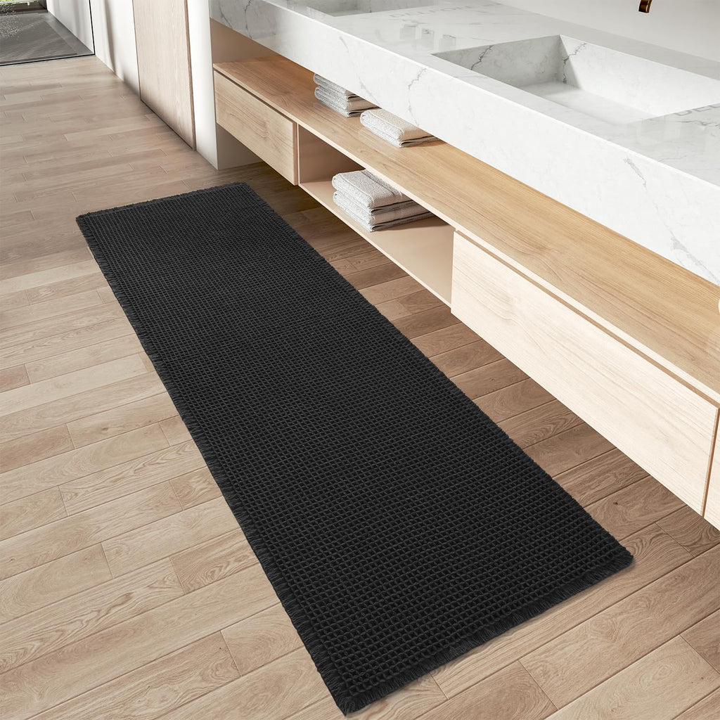 Black Waffle Runner Rug 17" x 60"