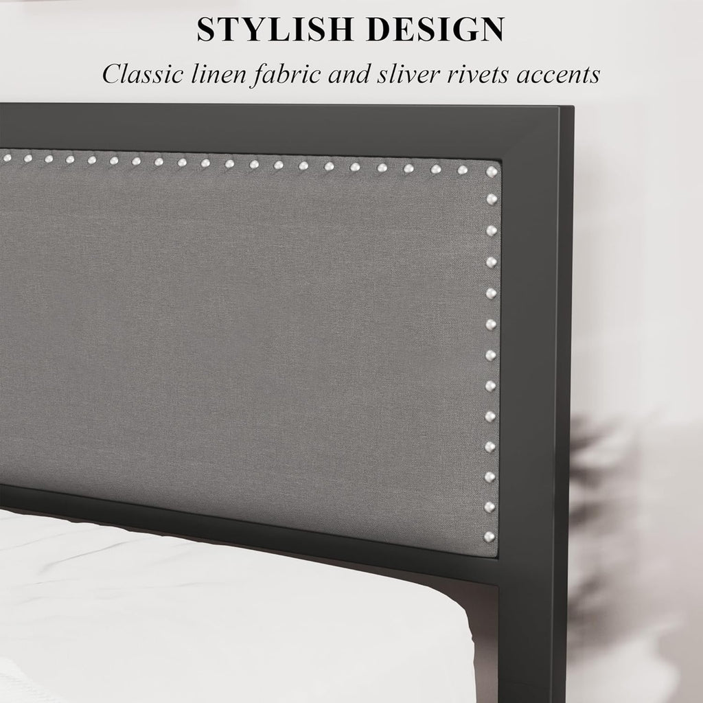 Twin Bed Frame with Upholstered Headboard