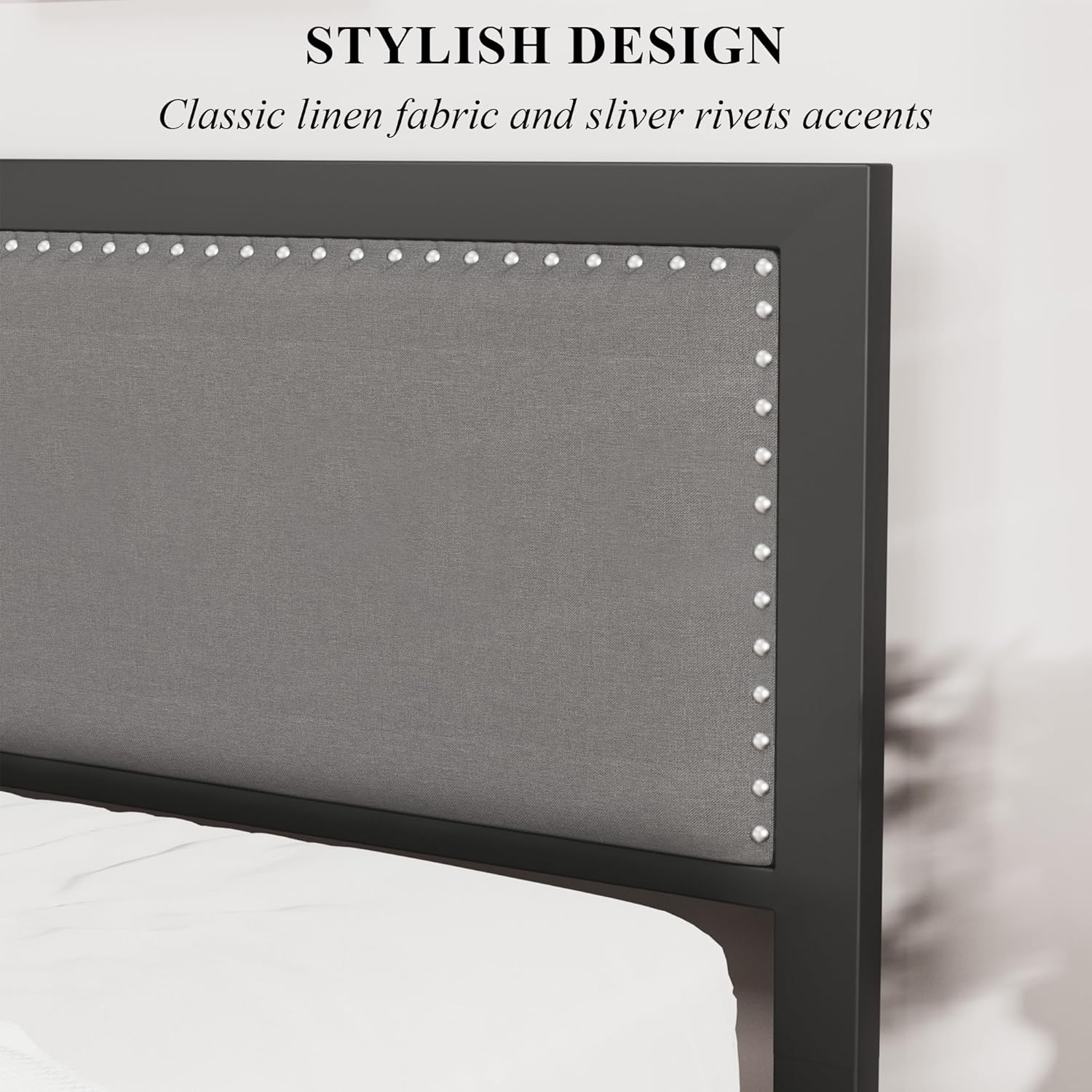 Twin Bed Frame with Upholstered Headboard