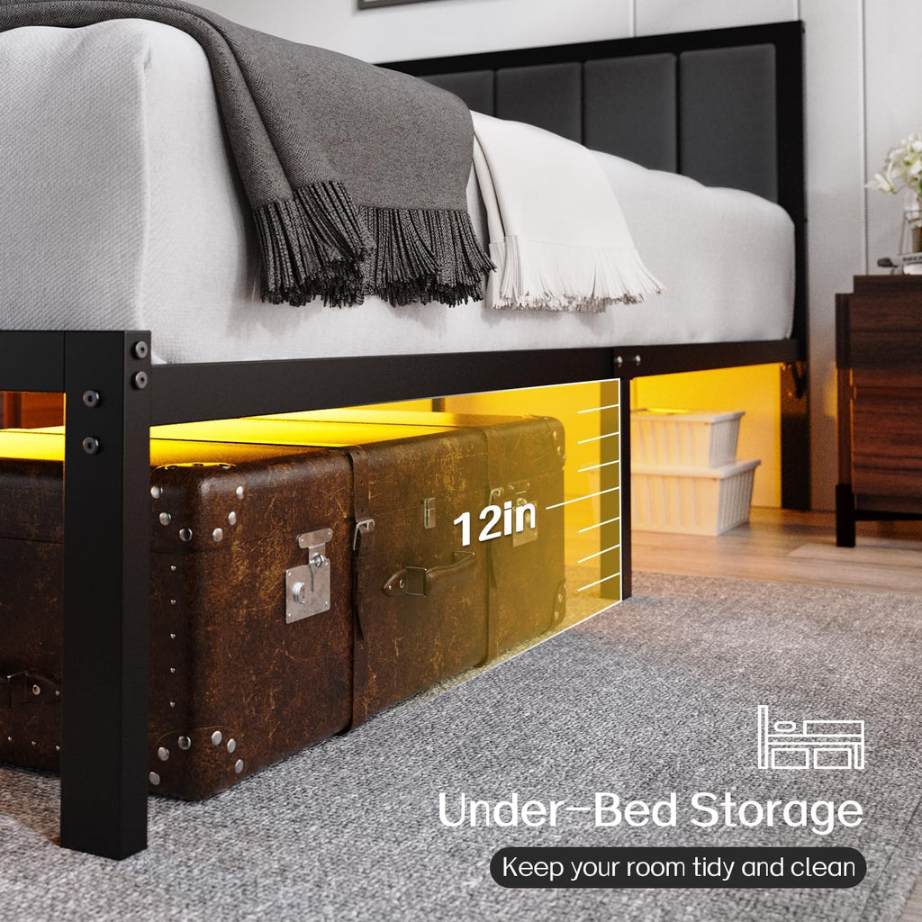 Queen Bed Frame with USB & LED Lights