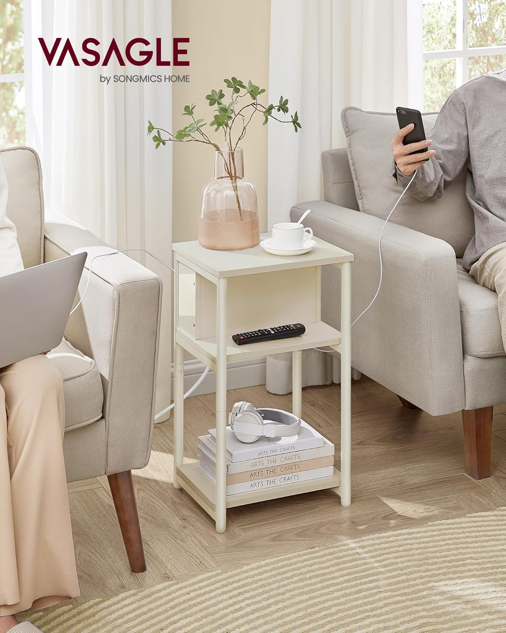 Side Table with Charging Station 11.8"x13.4"x22.8"