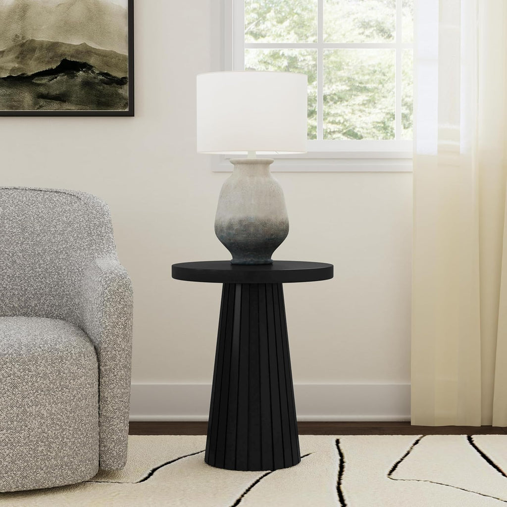 Black Mango Wood Round End Table
