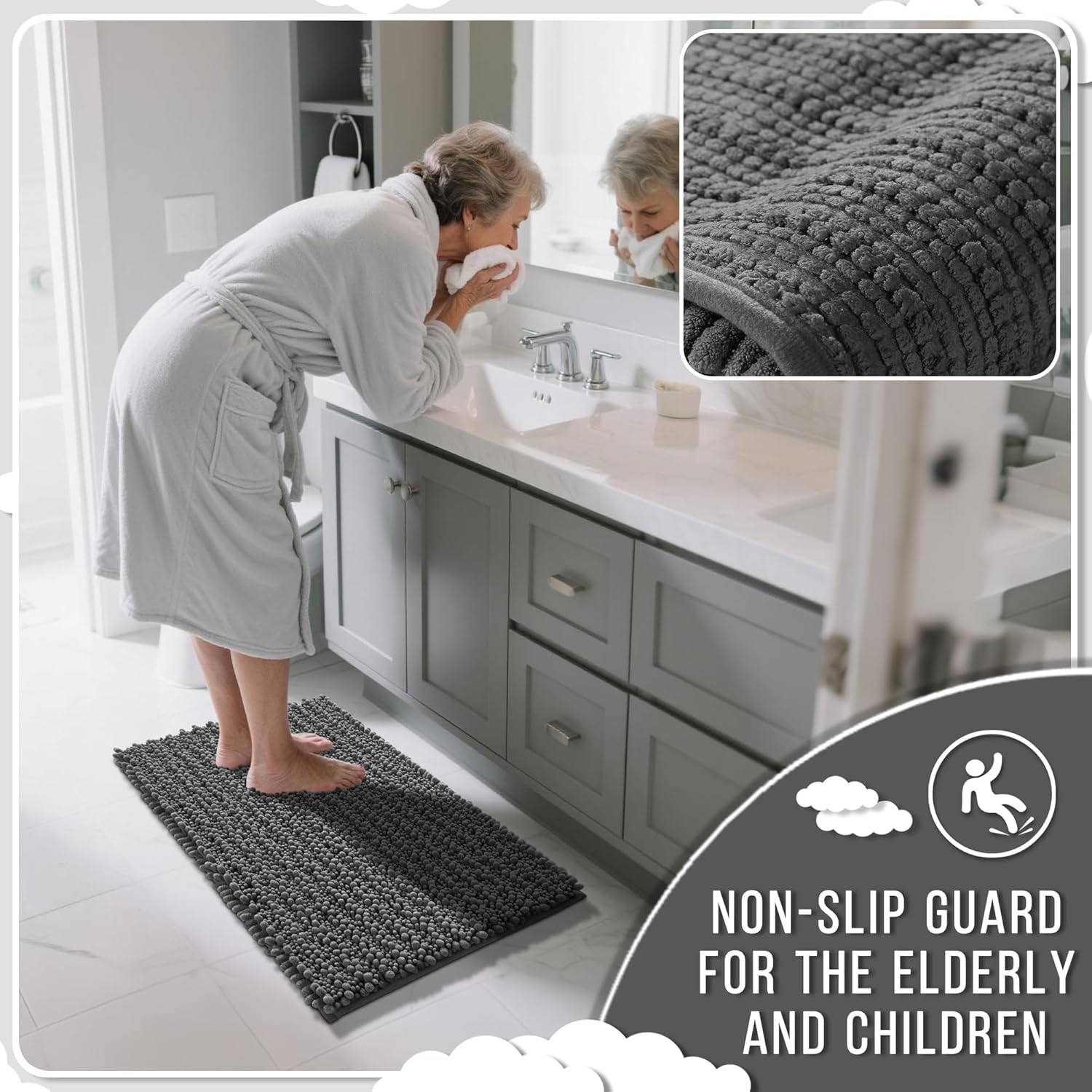 Large Dark Gray Bath Mat 36"x24"