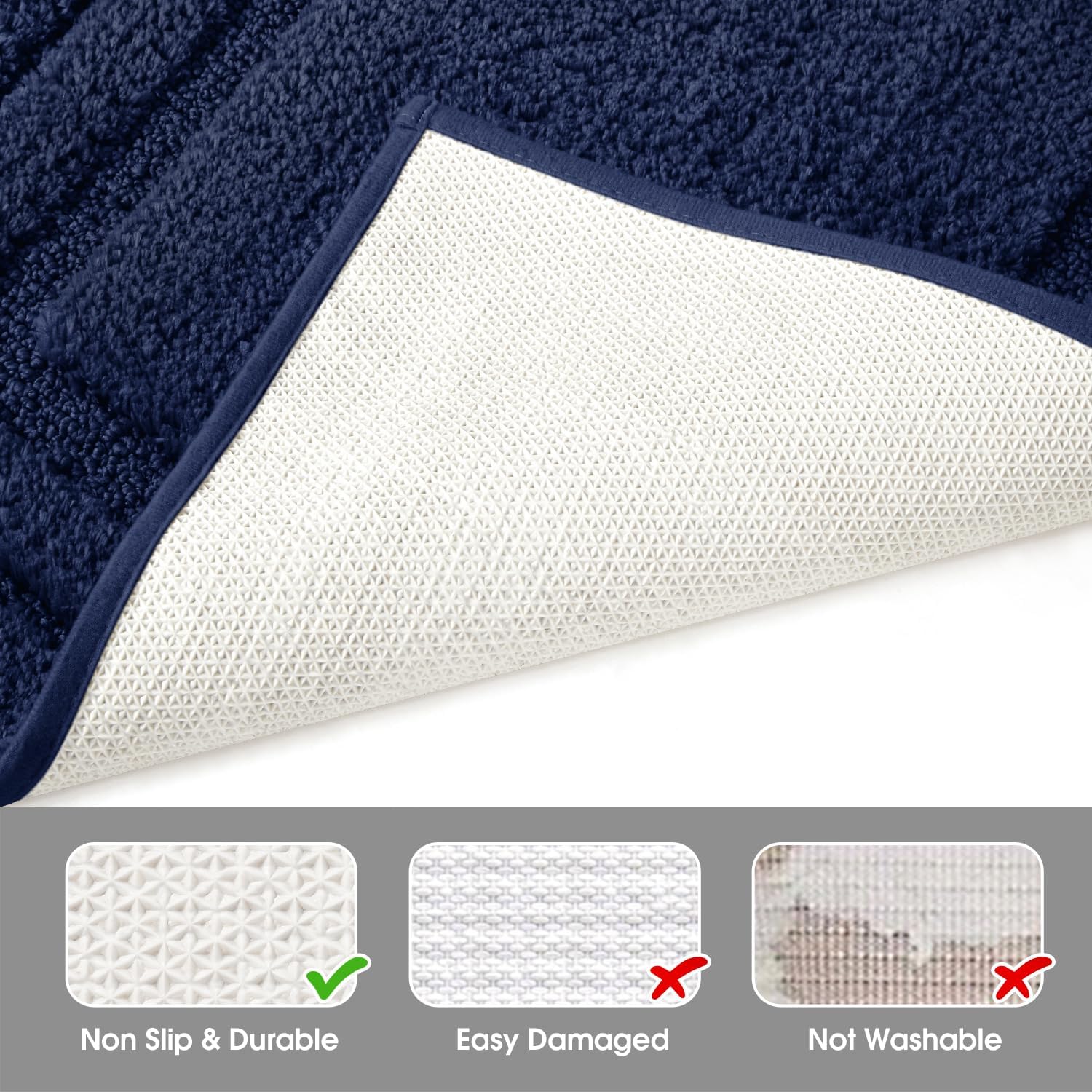 Navy Blue Bathroom Rug Set 20"x32" + U20"x24"