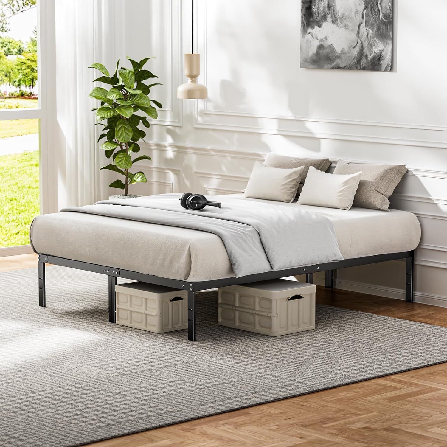 Full Size Metal Bed Frame with Storage