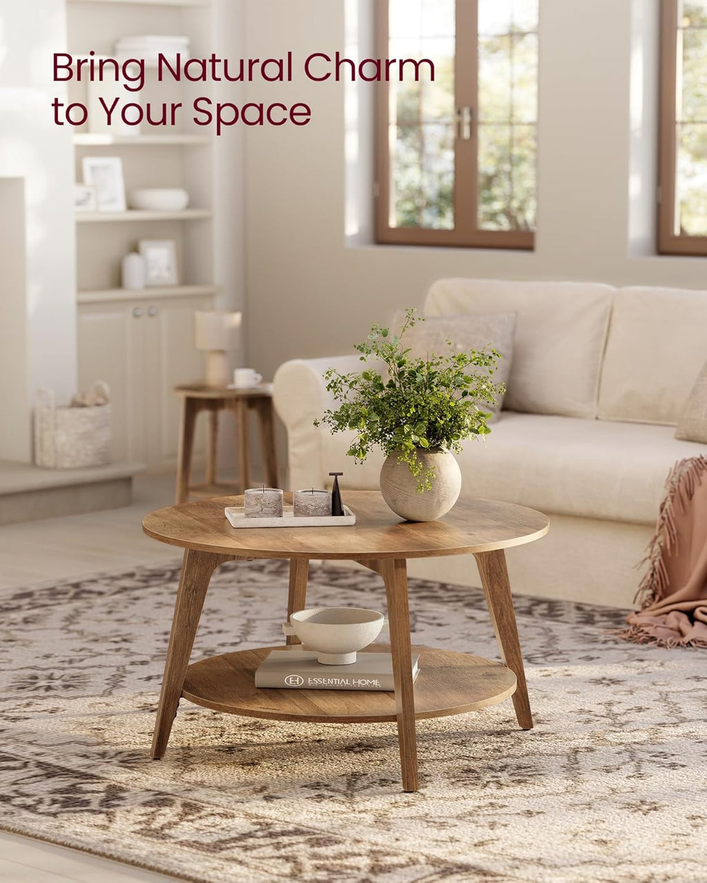 Round Coffee Table with Storage 31.5" Dia