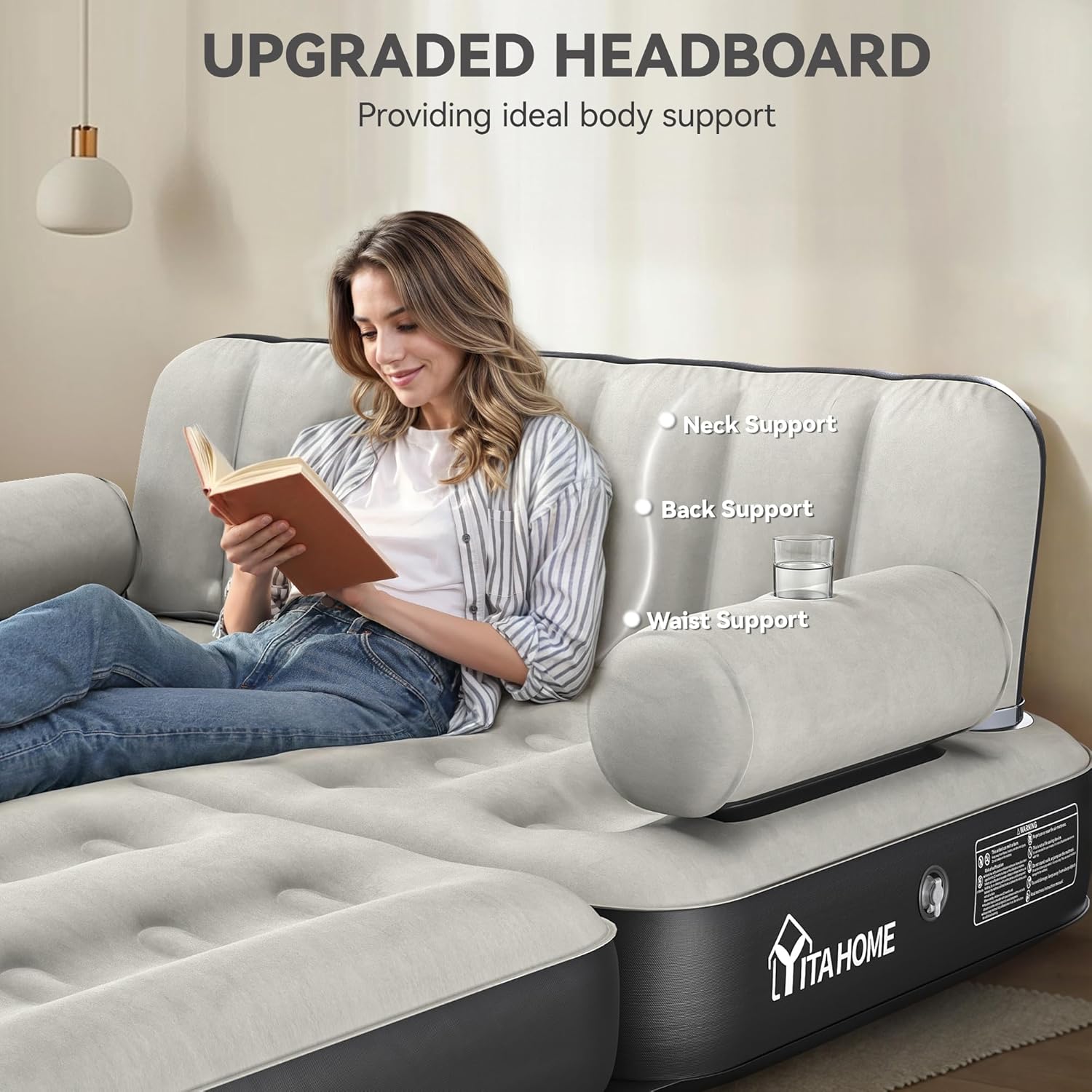 Queen Inflatable Sofa Bed with Headboard