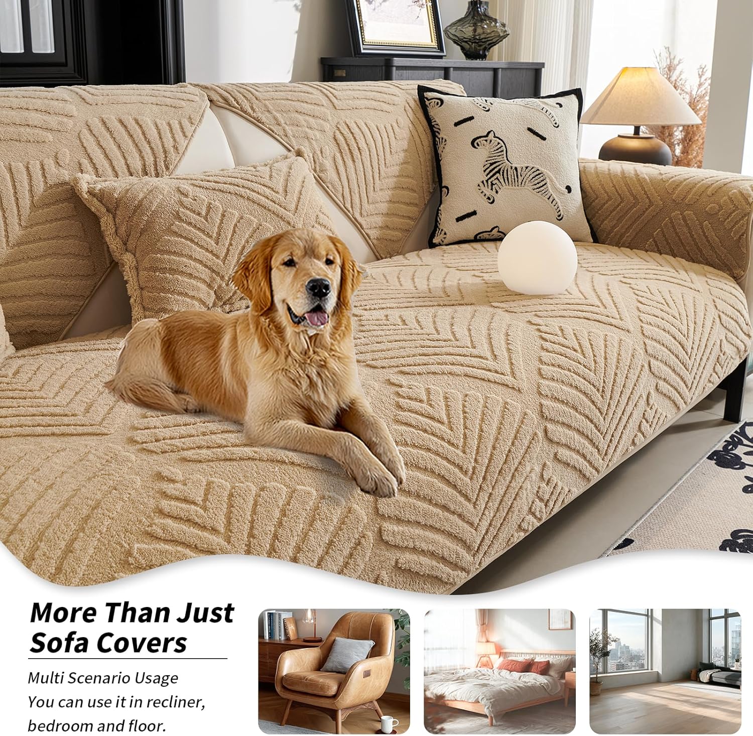Large 4-Seater Sofa Cover 35.4"×94.5" Khaki
