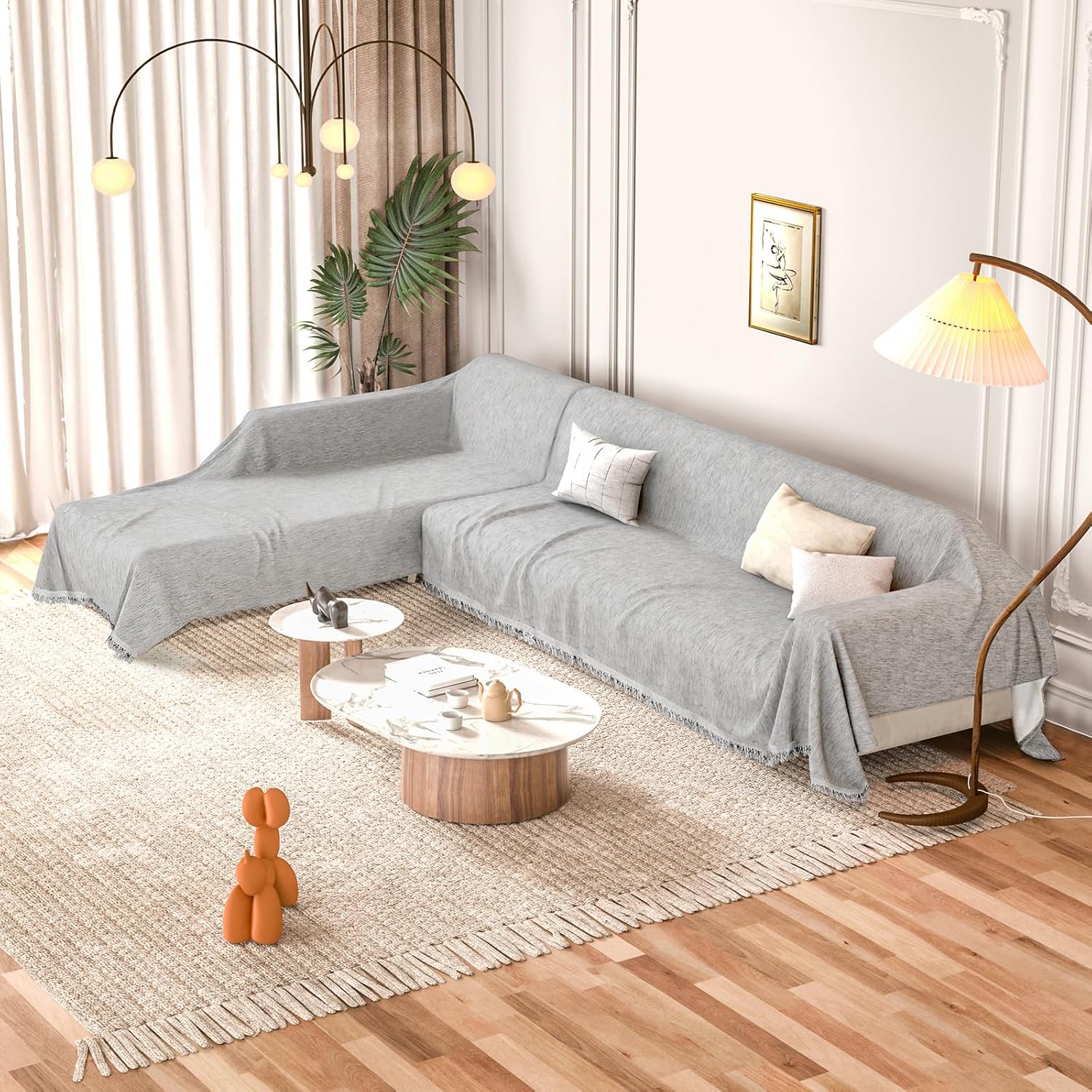 L-Shaped Couch Covers Light Grey 71"x118"