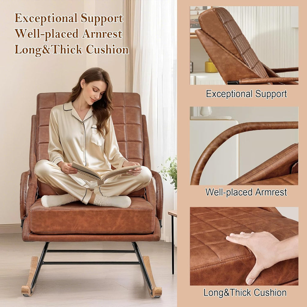 Brown Oversize Leather Rocking Chair