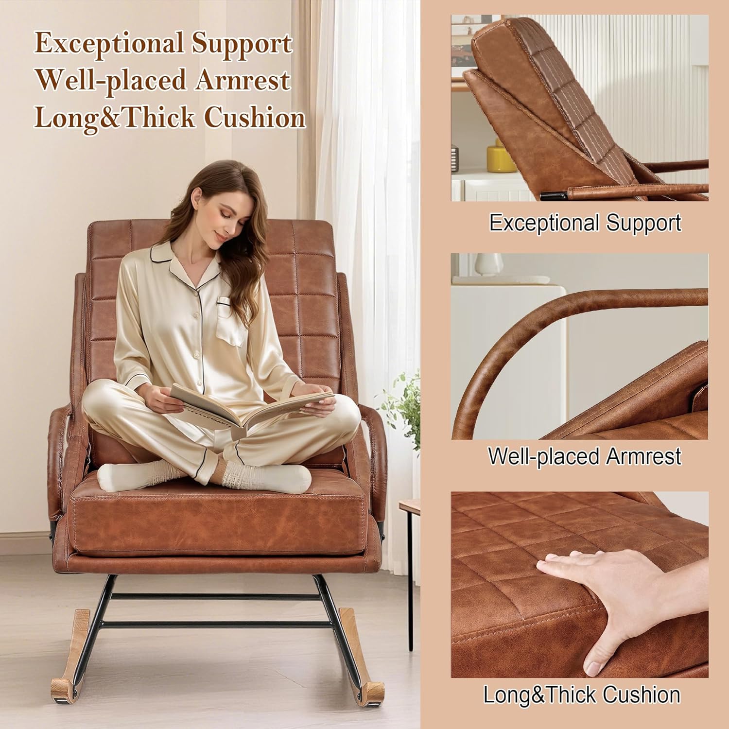Brown Oversize Leather Rocking Chair