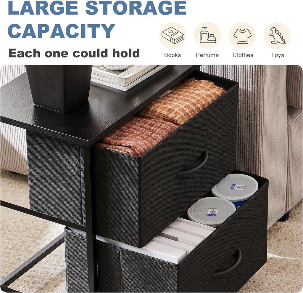 Set of 2 Small Nightstands with Fabric Drawers