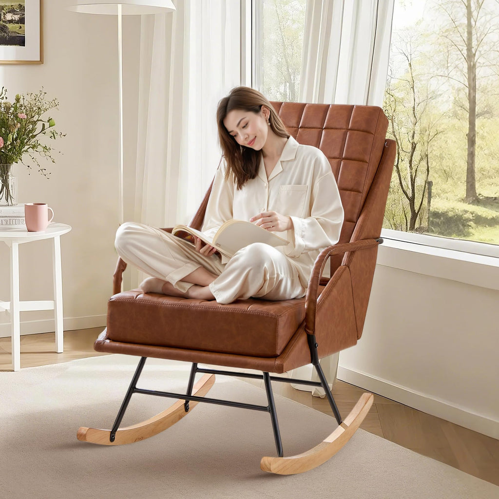 Brown Oversize Leather Rocking Chair