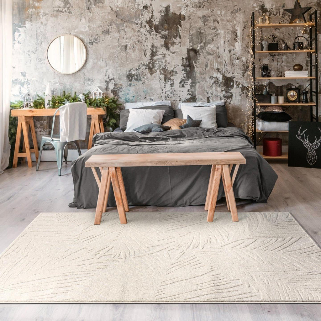 4x5 Cream Floral Palm Leaf Area Rug